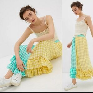 Eva Franco Asymmetrical Yellow and Blue Maxi Skirt